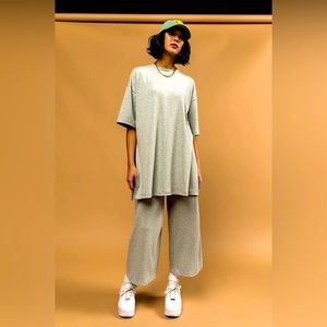 Dressed in LALA Lex Ribbed Playsuit in Heather Gray - Medium